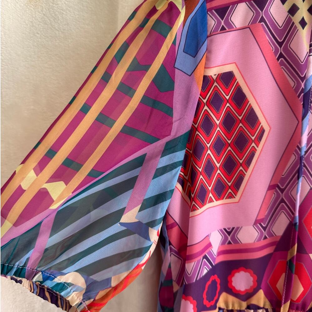 THML Anthropologie Abstract Short Sleeve Dress Small Tiered Skirt - Picture 5 of 9